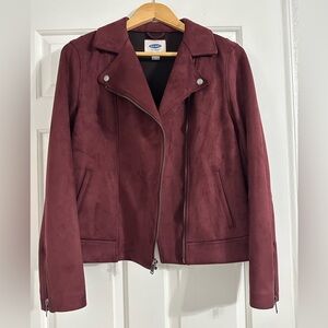 Old Navy Faux Suede Moto Jacket *Wine* Size Medium